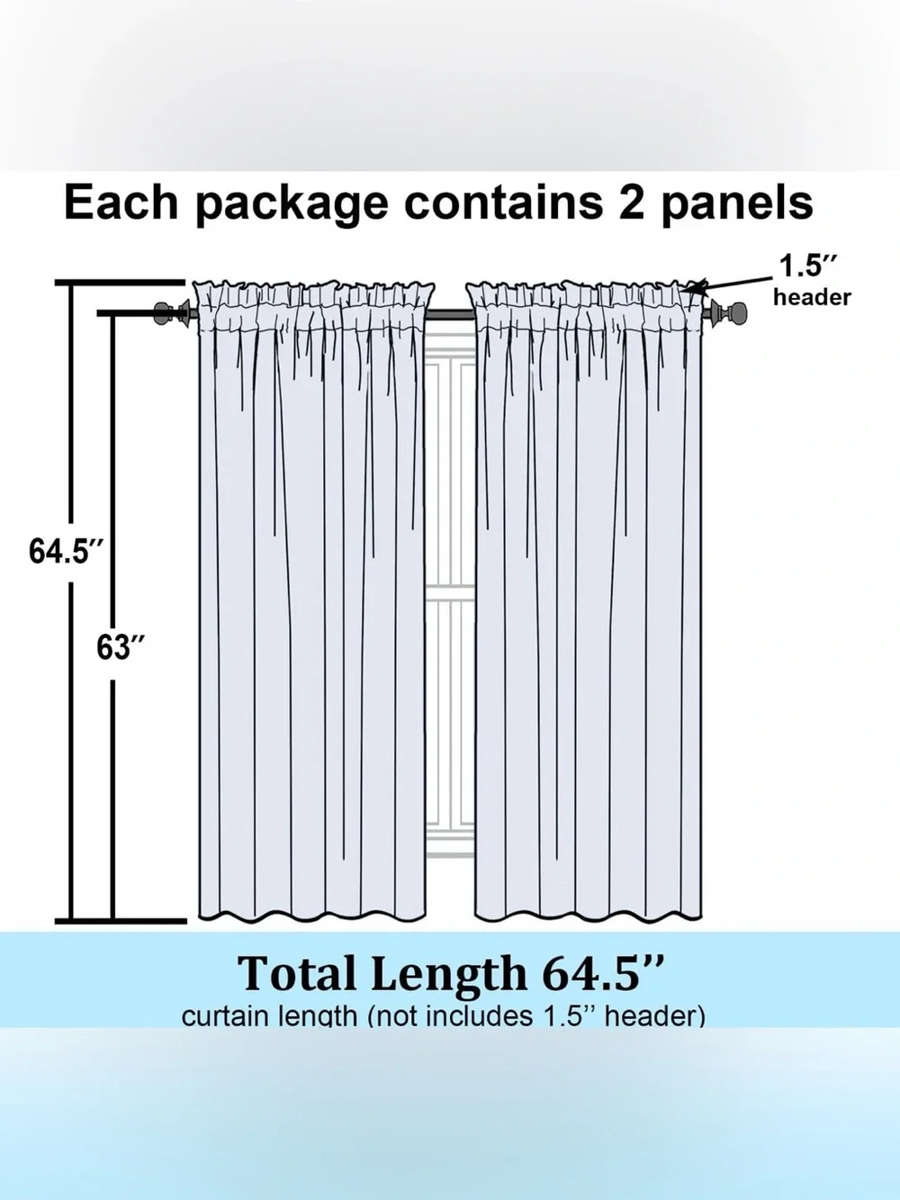 Cream Sheer Curtains 63 Inch Length 2 Panels, Rod Pocket, 42